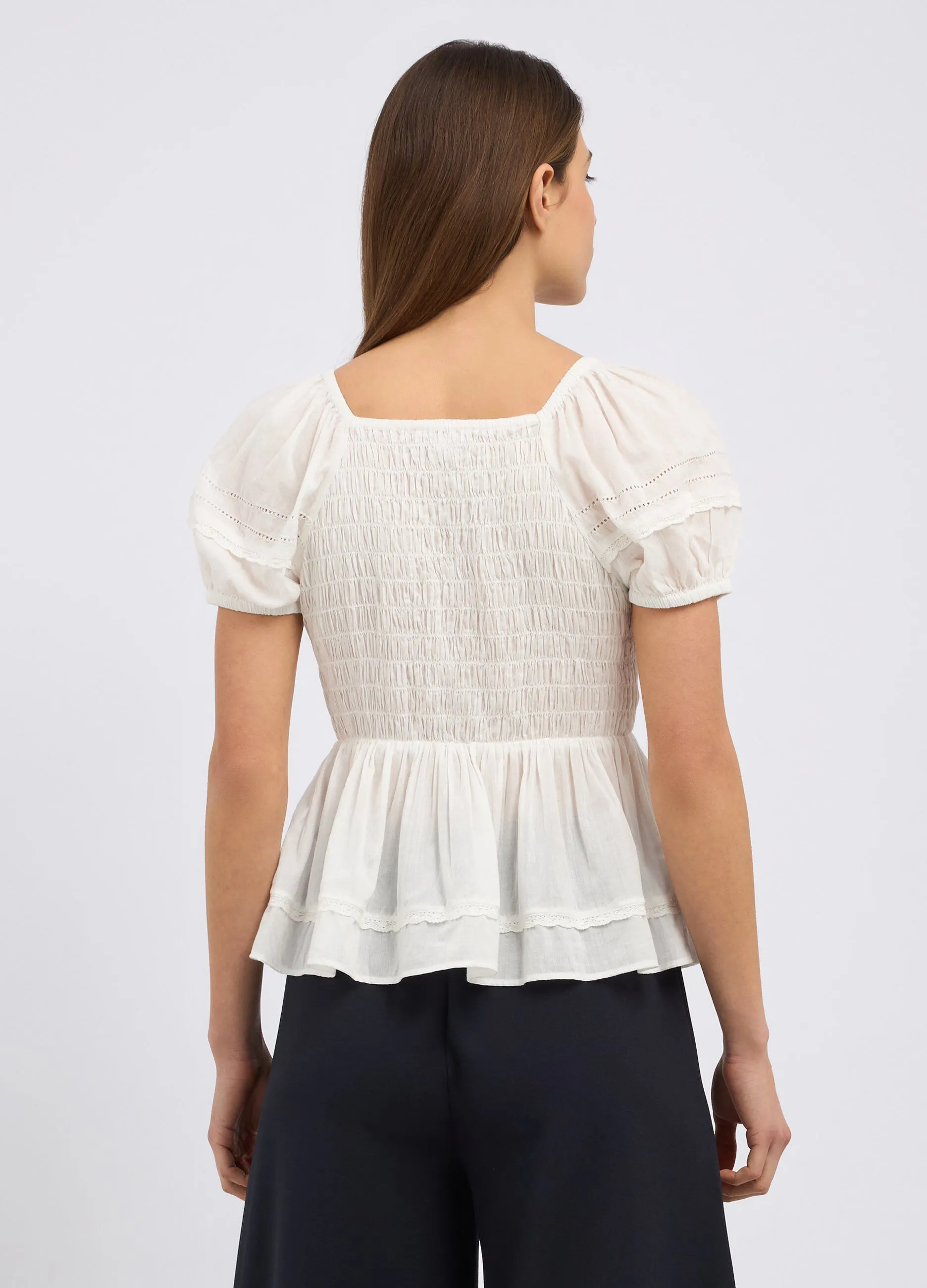 Blusa in puro cotone con punto smock donna