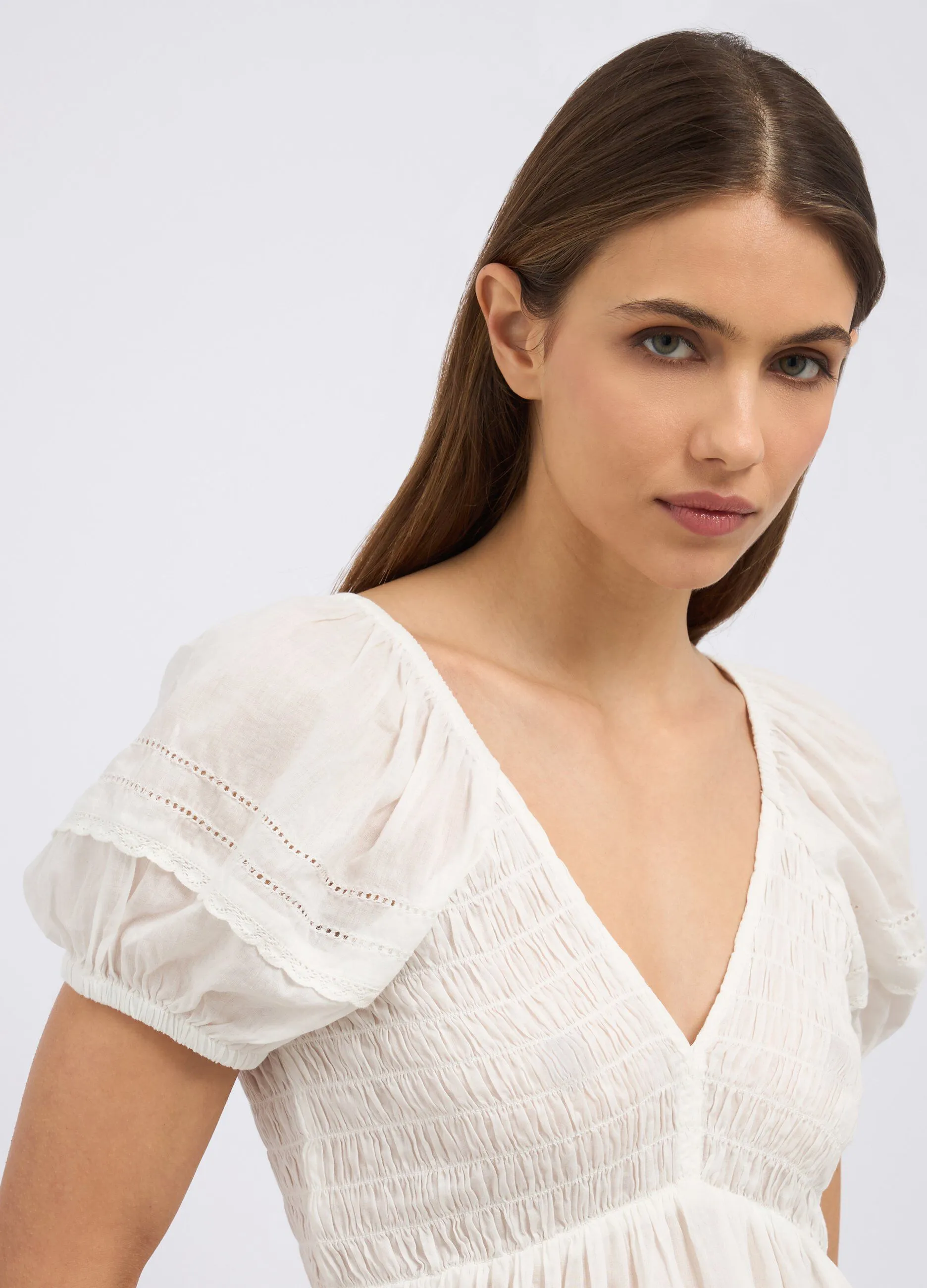Blusa in puro cotone con punto smock donna