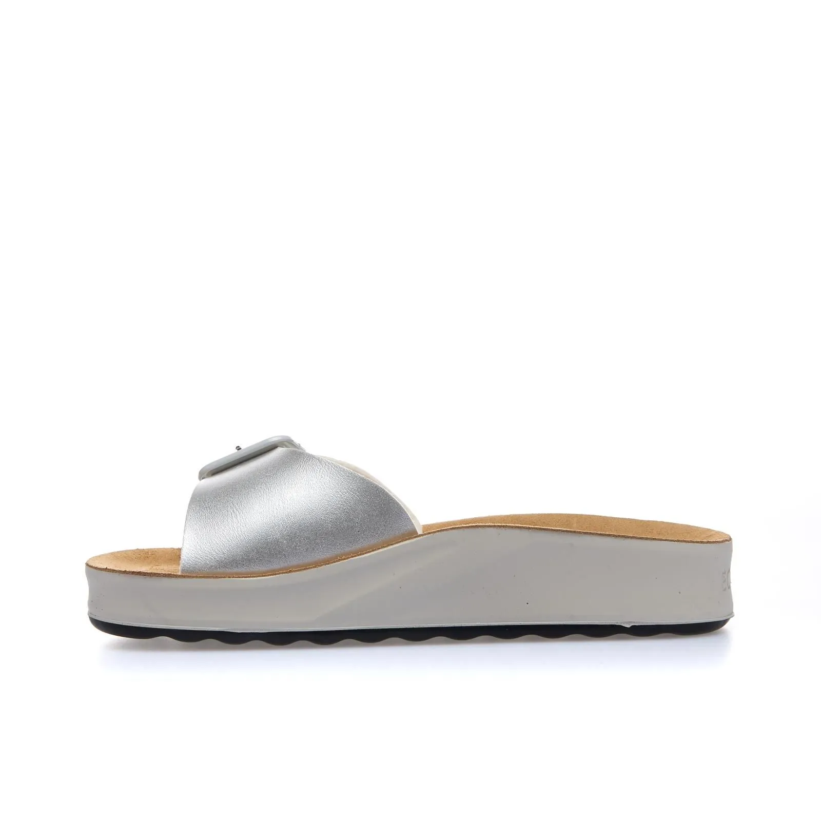 Ciabatte casual argento con fibbia e suola platform