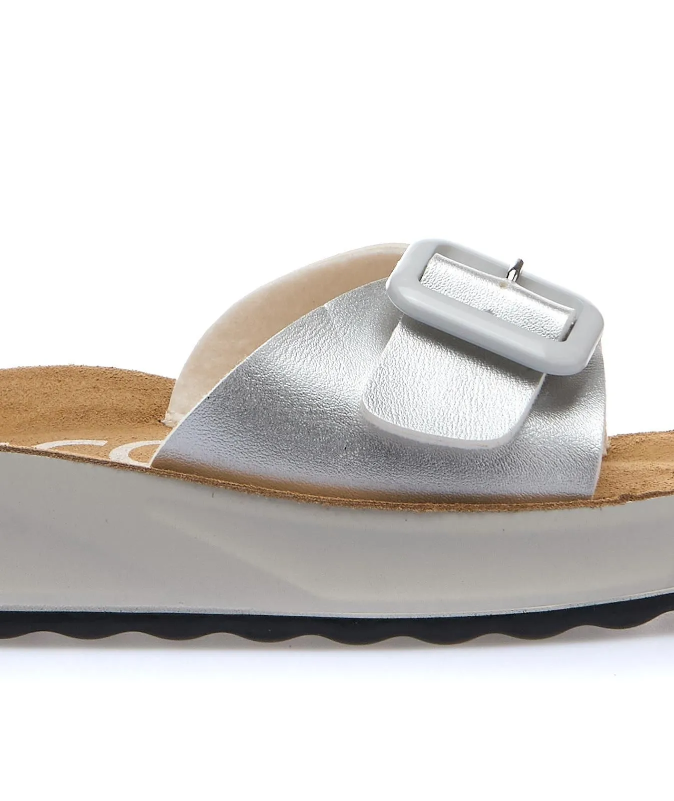 Ciabatte casual argento con fibbia e suola platform