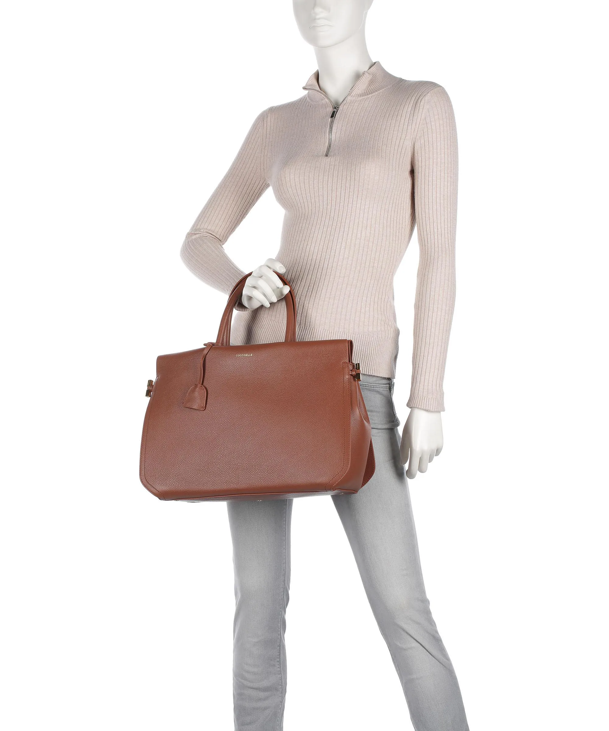  Coccinelle Blue Borsa a mano pelle granulata marrone  