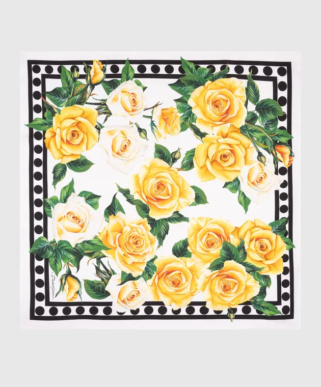 Dolce&Gabbana Fazzoletto bianco in seta con stampa floreale di rose FN092RGDAWX