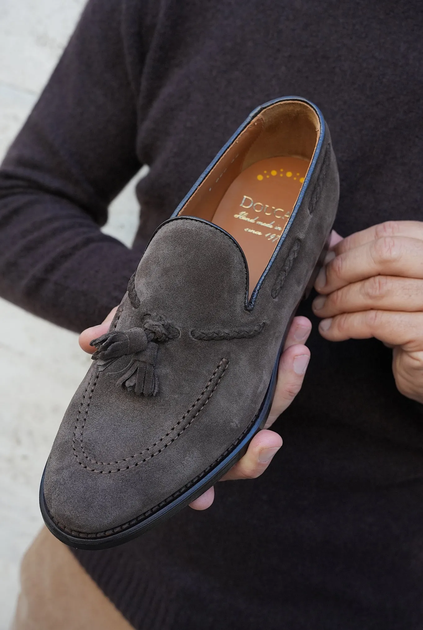 DOUCAL'S Mocassini con Nappine in Suede Testa di Moro