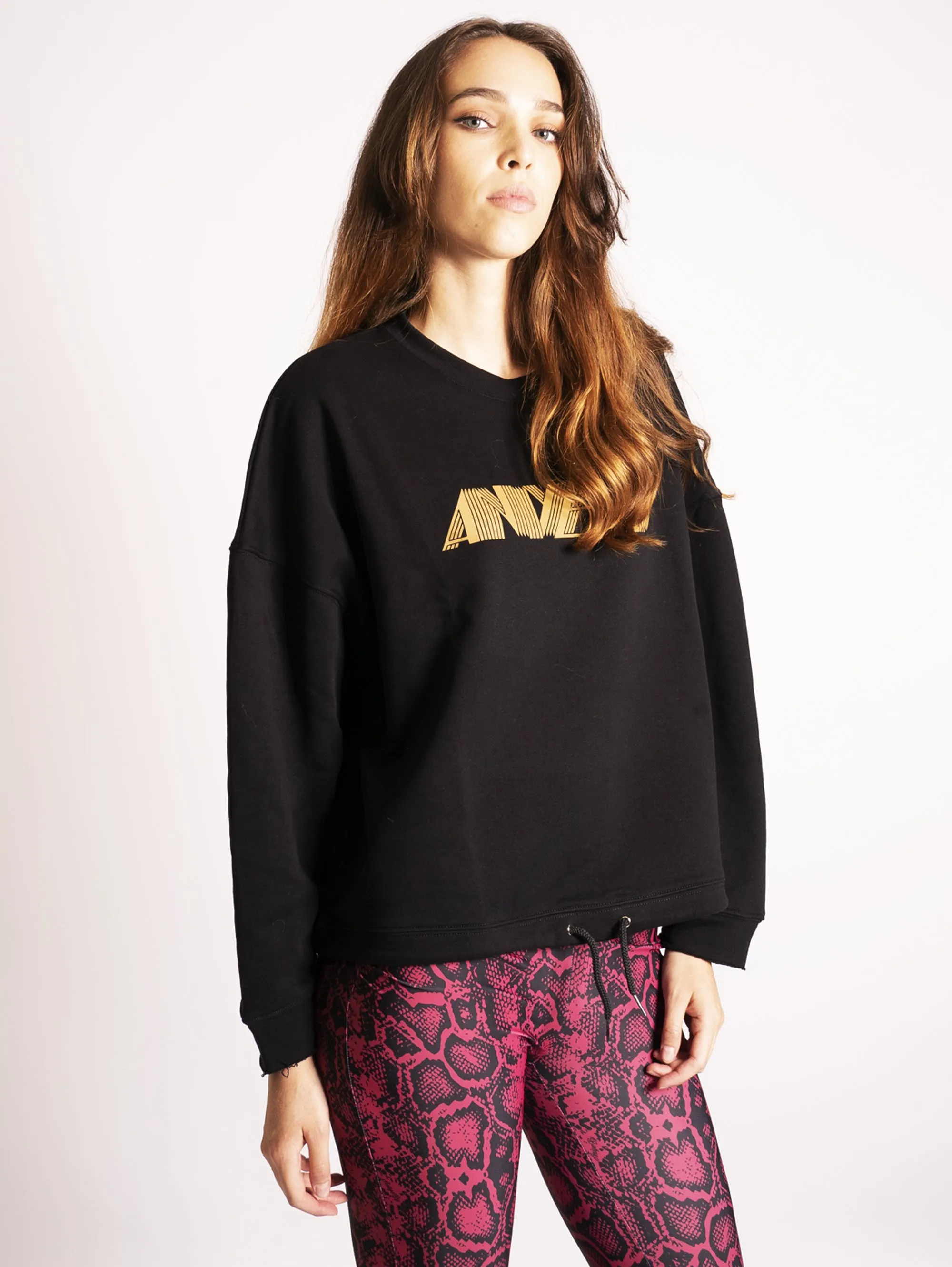 Felpa Cropped con Stampa Nero
