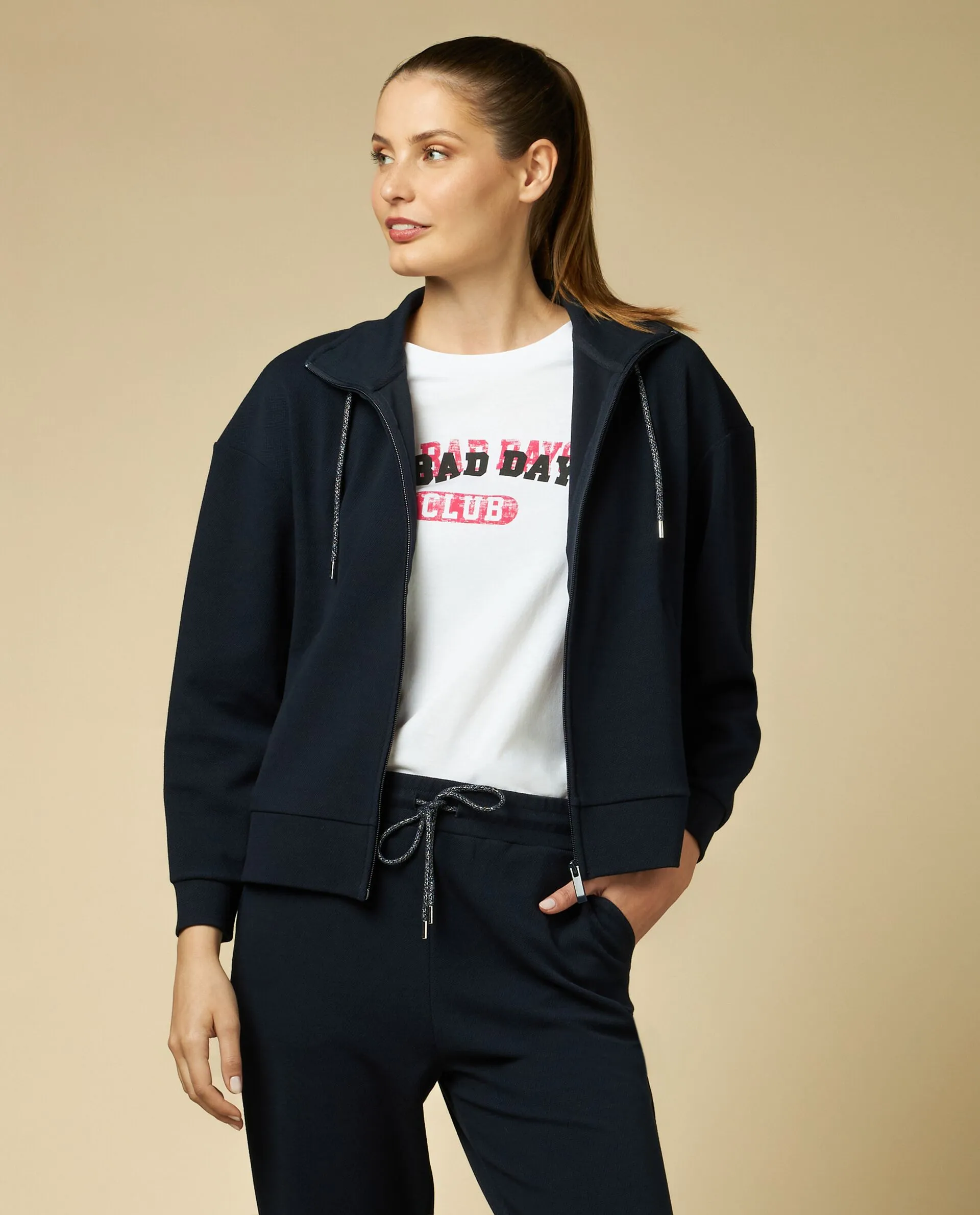 HOLISTIC  Felpa full zip in piqué donna