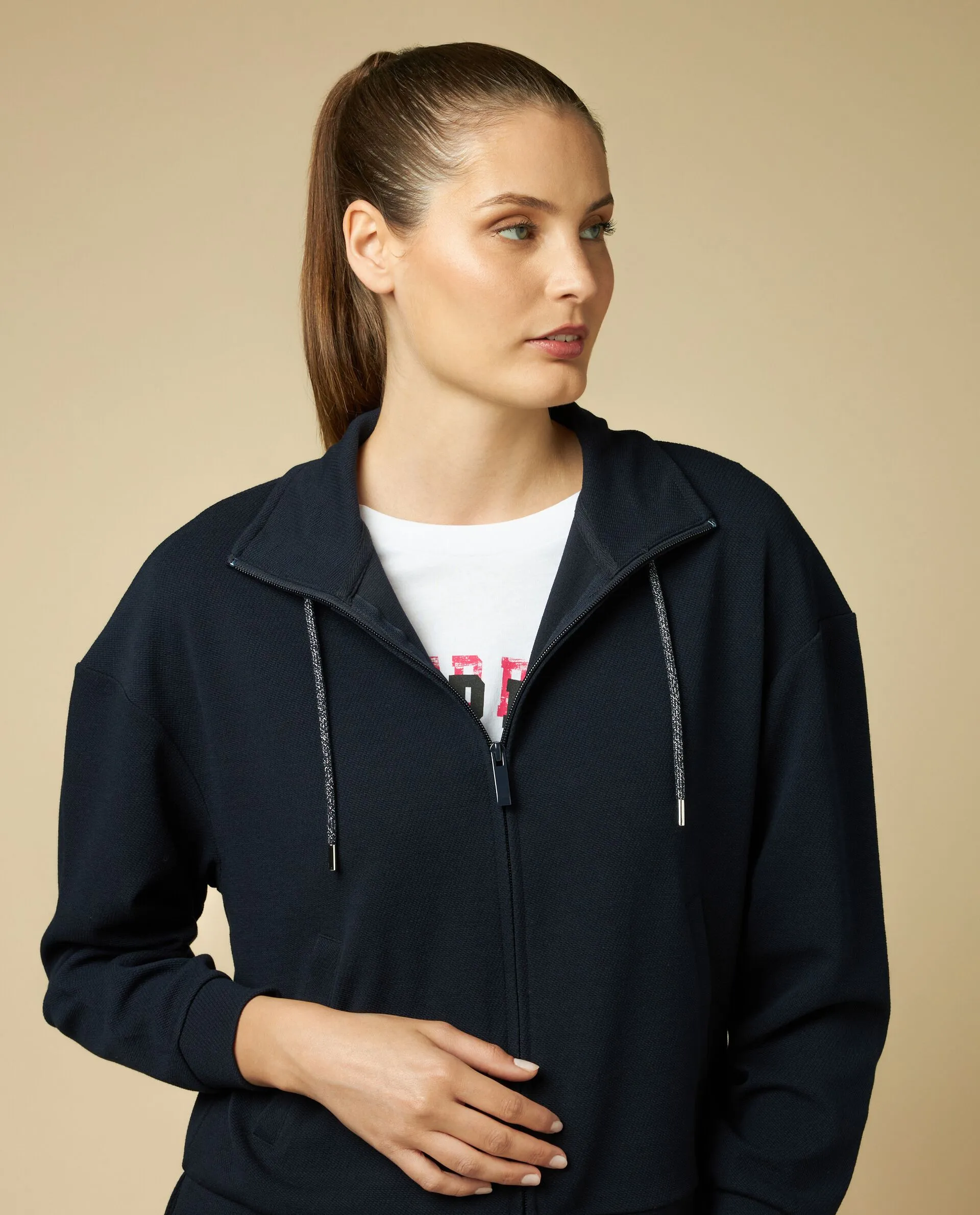 HOLISTIC  Felpa full zip in piqué donna
