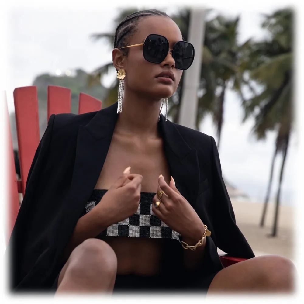 Linda Farrow - Occhiali da Sole Celia Oversized in Oro Giallo Nero - LFL1405C1SUN - Linda Farrow Eyewear