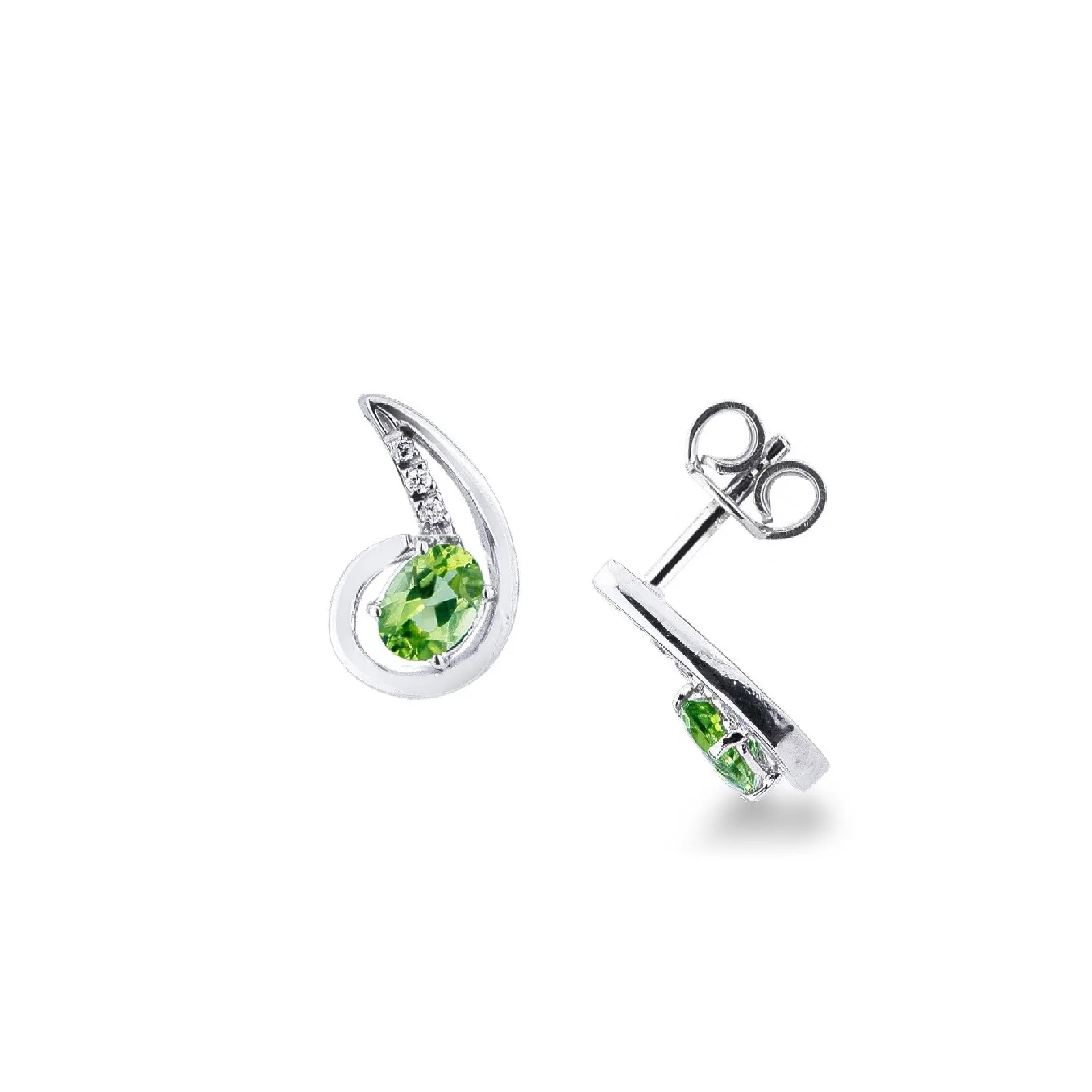 Orecchini in oro bianco 18k con peridoti ovali e diamanti