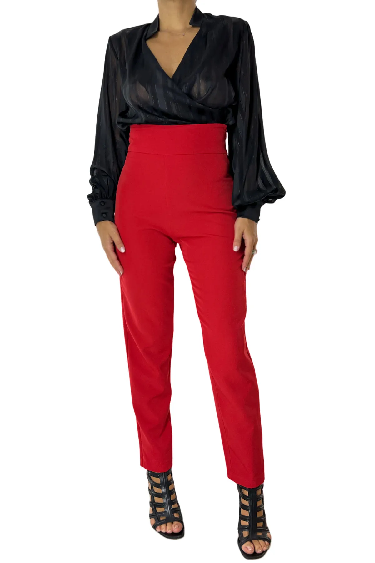 Pantalone donna vita alta bustino alto senza tasche con cerniera laterale invisibile modello capri