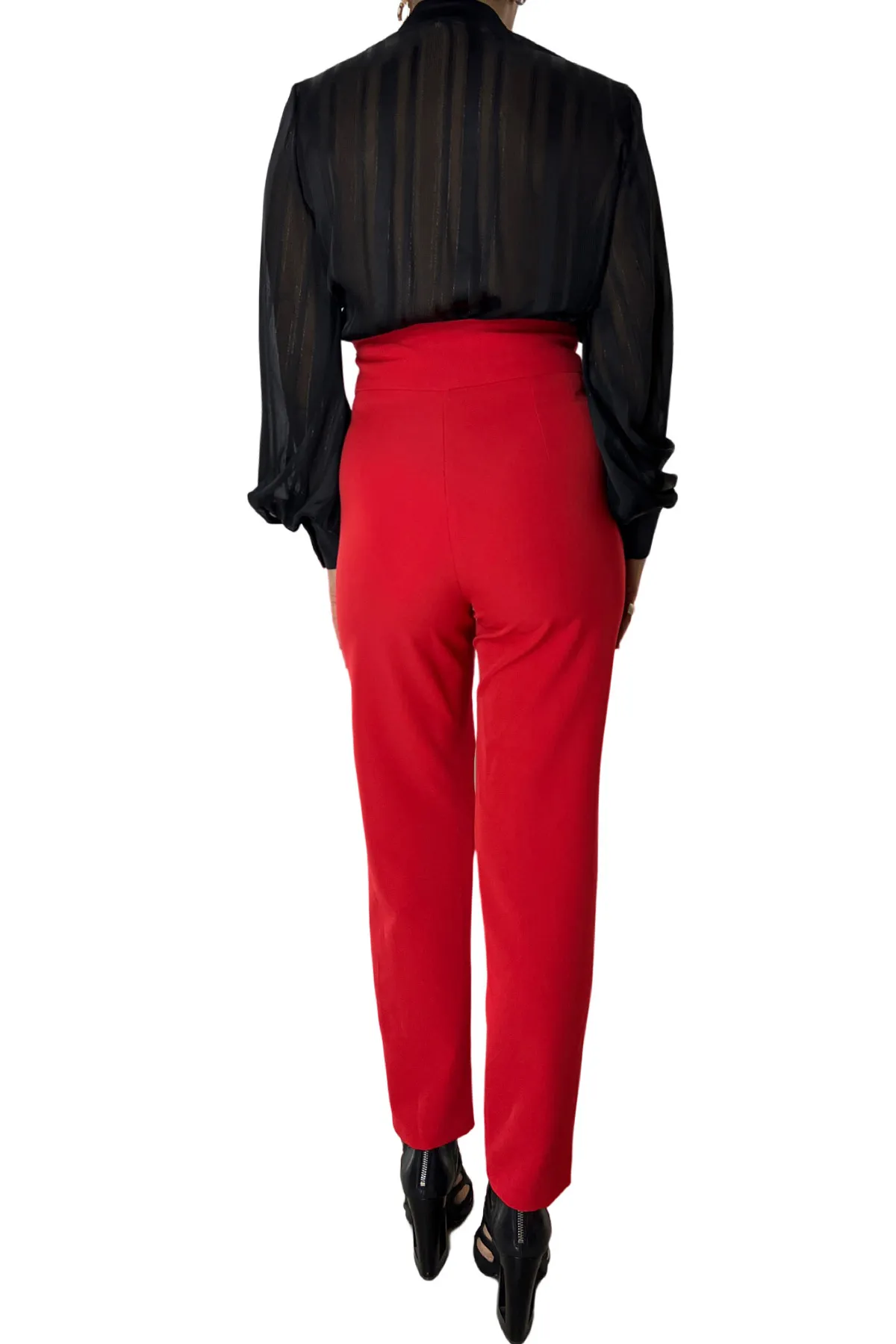 Pantalone donna vita alta bustino alto senza tasche con cerniera laterale invisibile modello capri