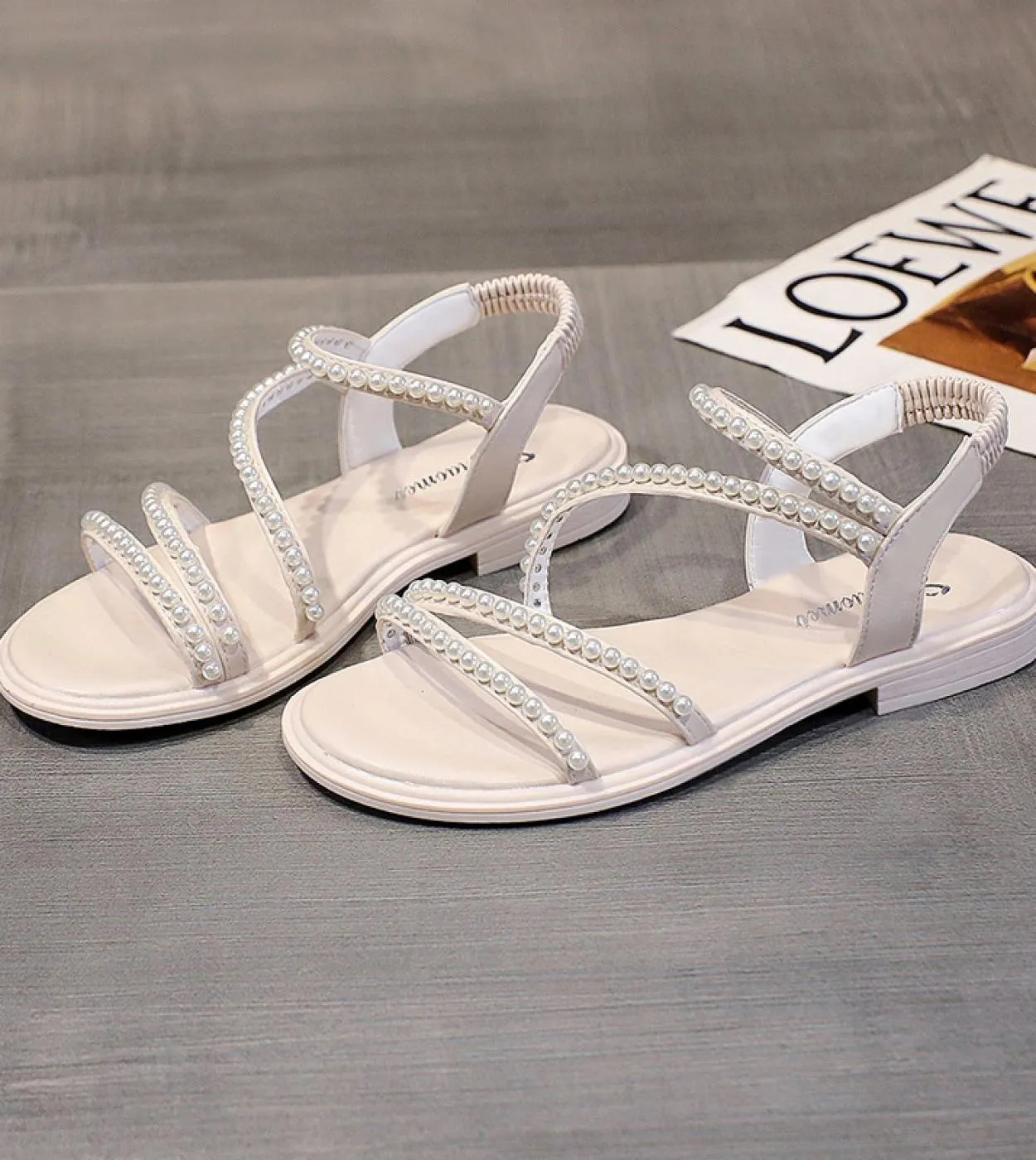 Sandali Peep Toe Donna Estate 2022 New String Bead Shoes Lady Sandal Woman Scarpe da spiaggia traspiranti In offerta Spedizione
