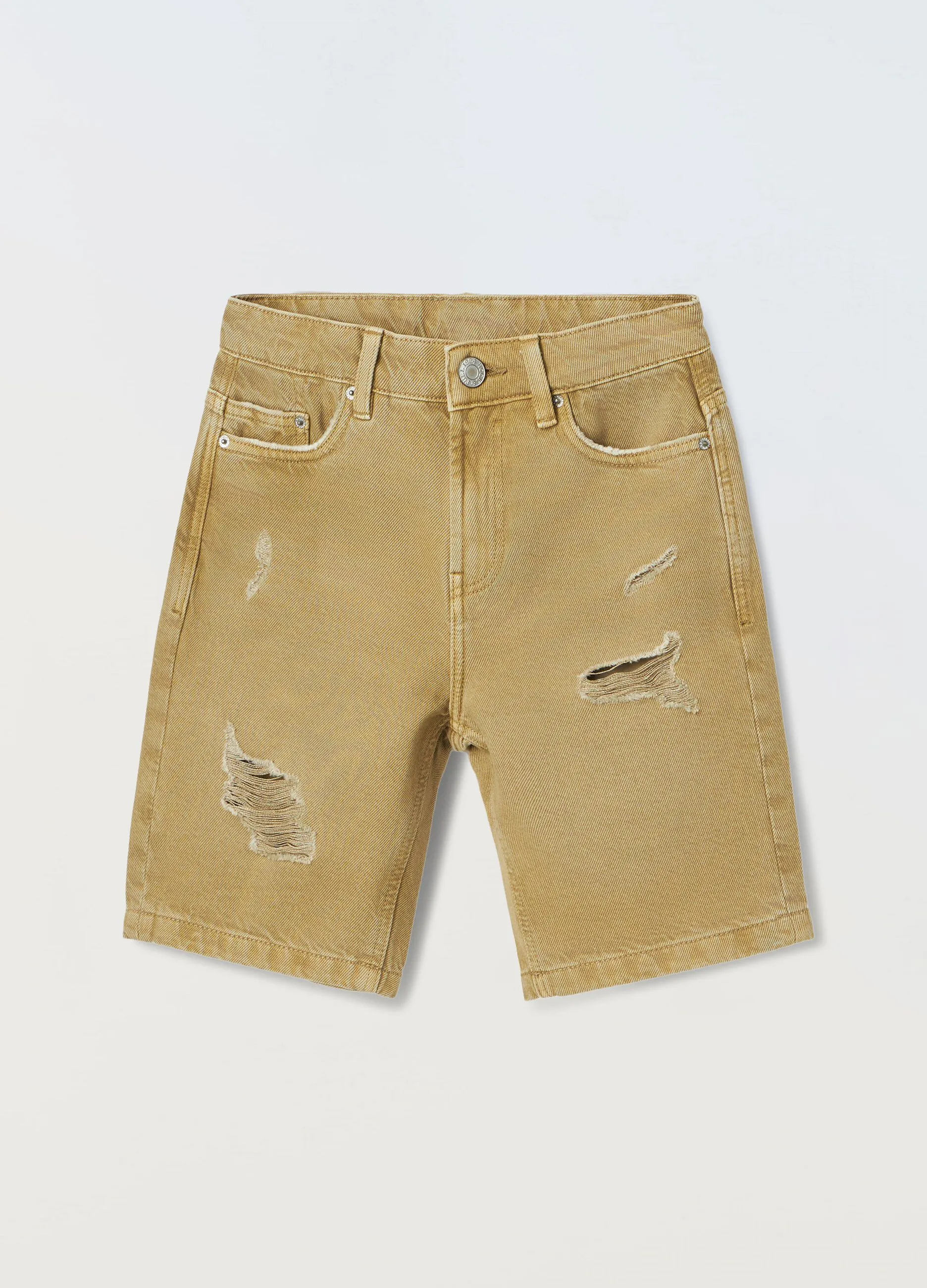 Shorts ripped in denim di puro cotone ragazzo
