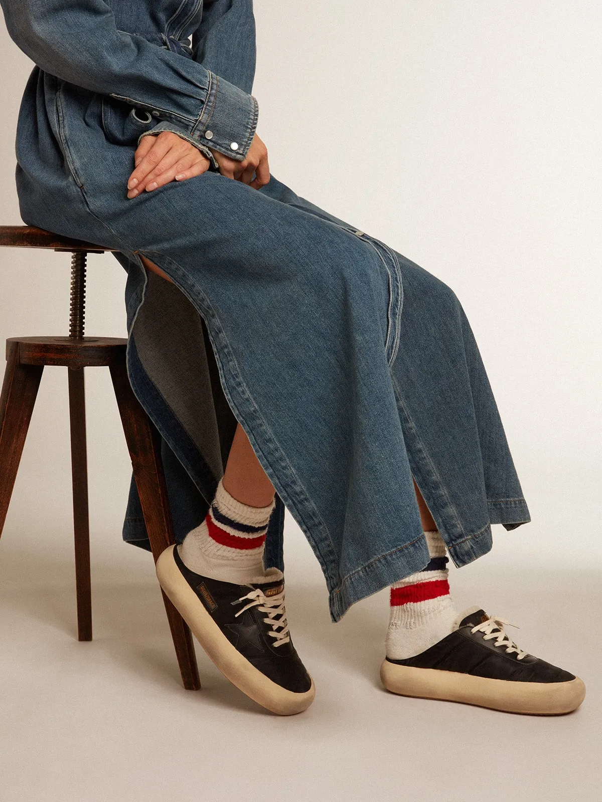 Space-Star Sabot Donna con stella in pelle e fodera in shearling