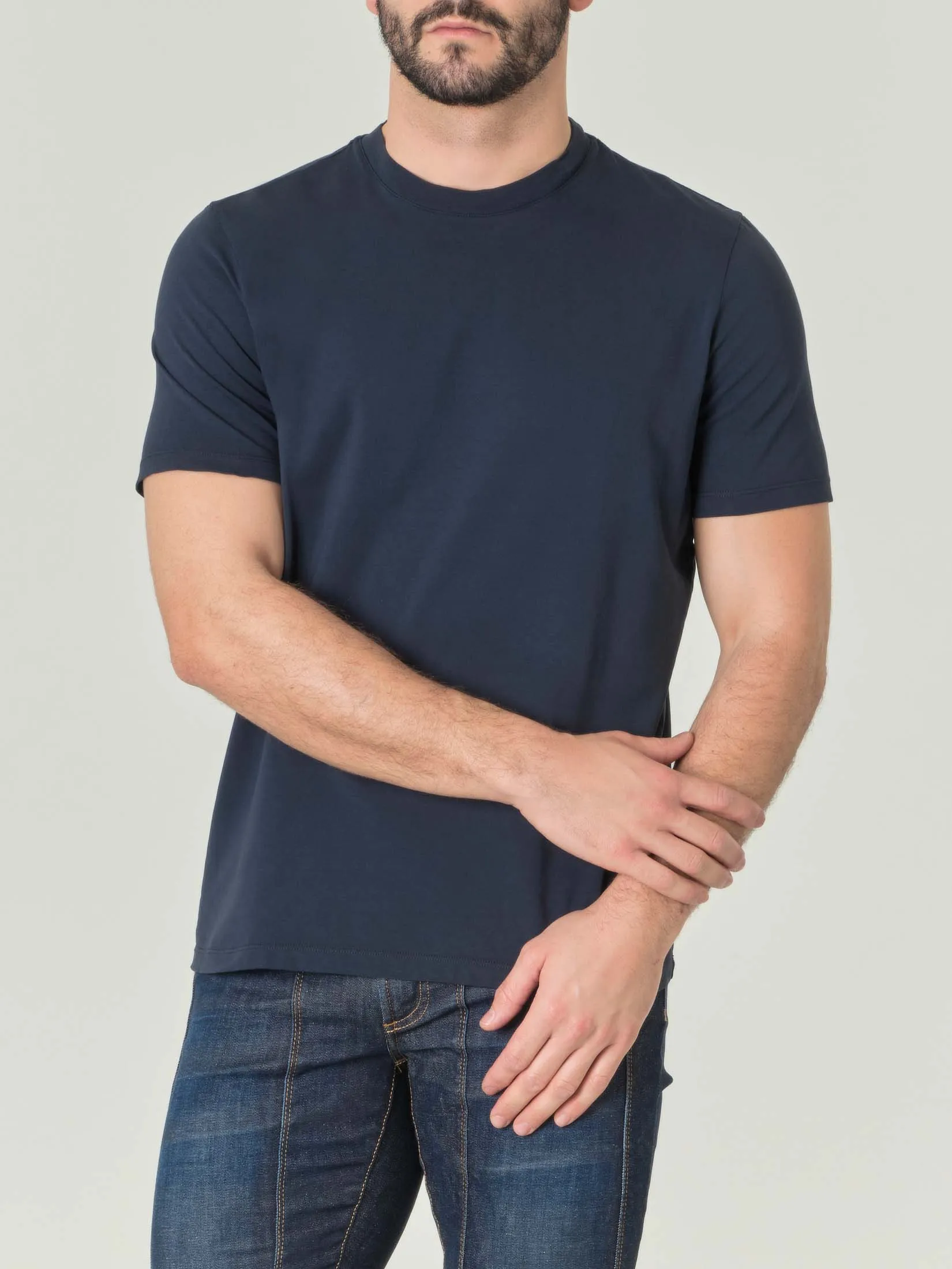 T-shirt blu navy in jersey di puro cotone a tinta unita