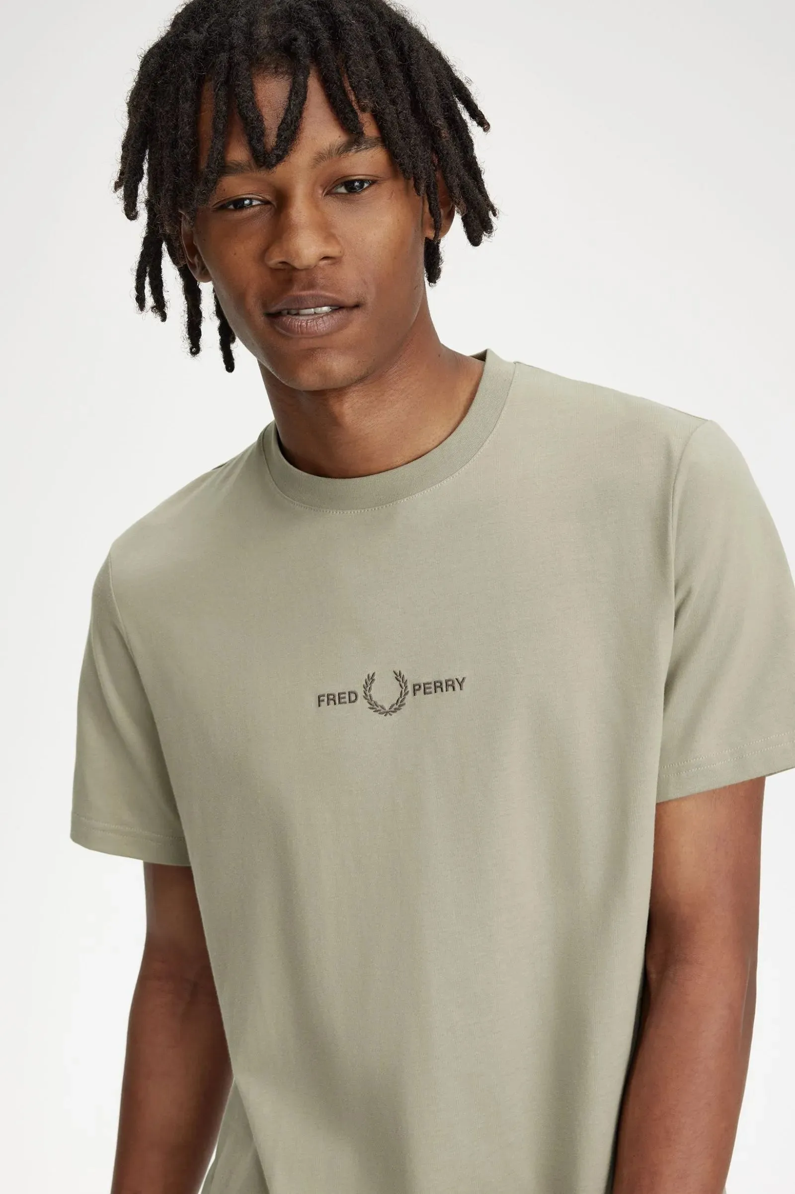 T-Shirt con Ricamo Fred Perry Grigia da Uomo