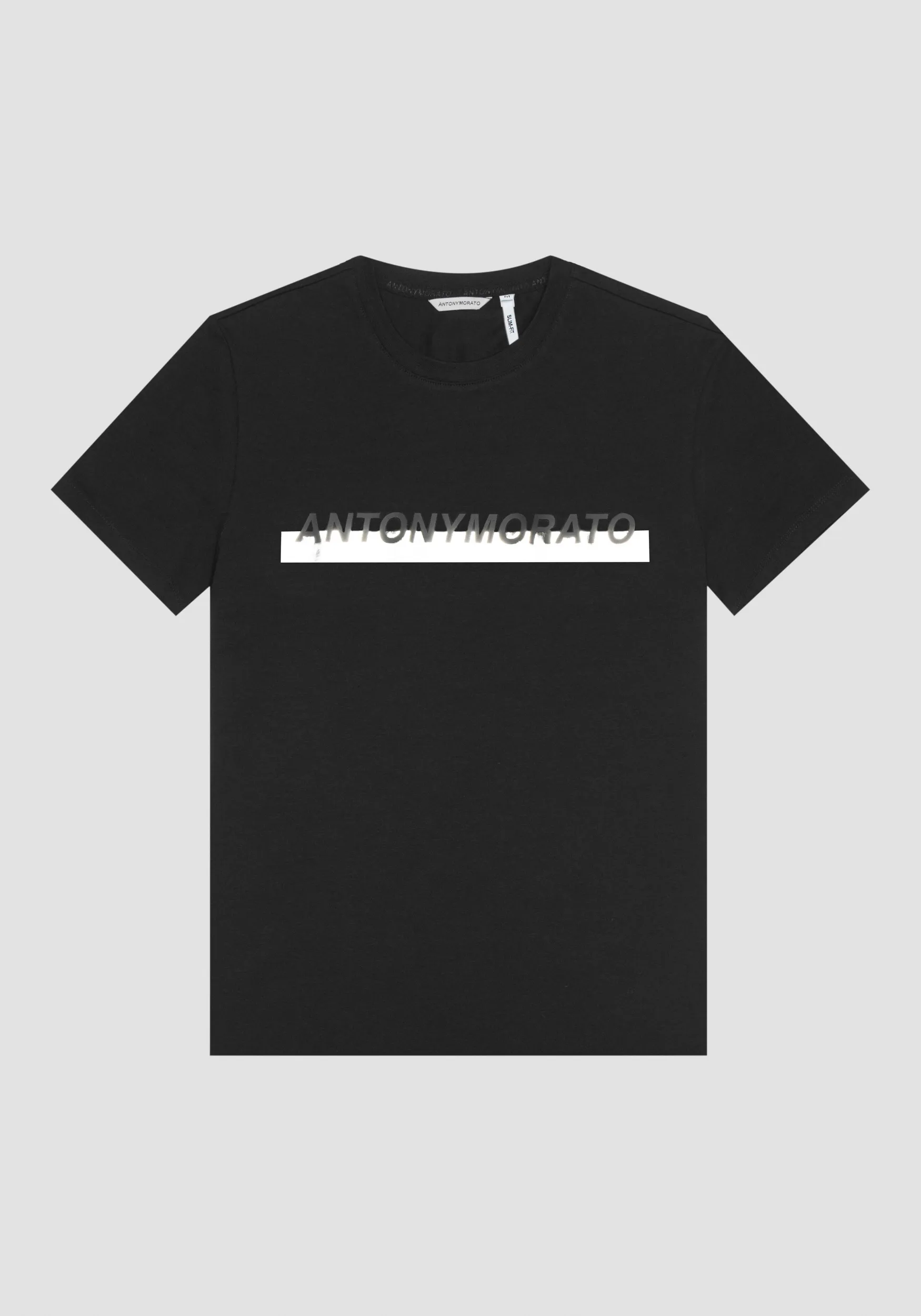 T-SHIRT SLIM FIT IN COTONE CON STAMPA LOGO EFFETTO GOMMATO