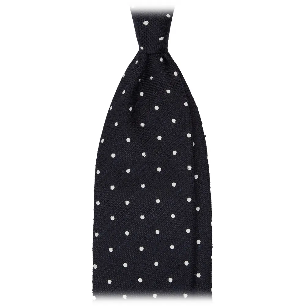 Viola Milano - Cravatta in Granatina/Shantung a Pois - Navy/Bianco - Handmade in Italy - Luxury Exclusive Collection