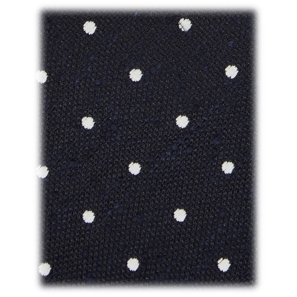 Viola Milano - Cravatta in Granatina/Shantung a Pois - Navy/Bianco - Handmade in Italy - Luxury Exclusive Collection